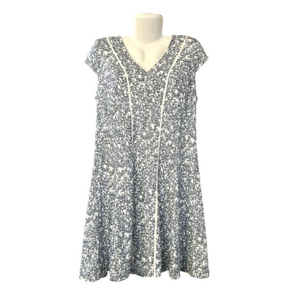 Ann Taylor Petite Blue/White Floral Vines Structured w/ Boning Dress | Size 14P - Picture 1 of 11